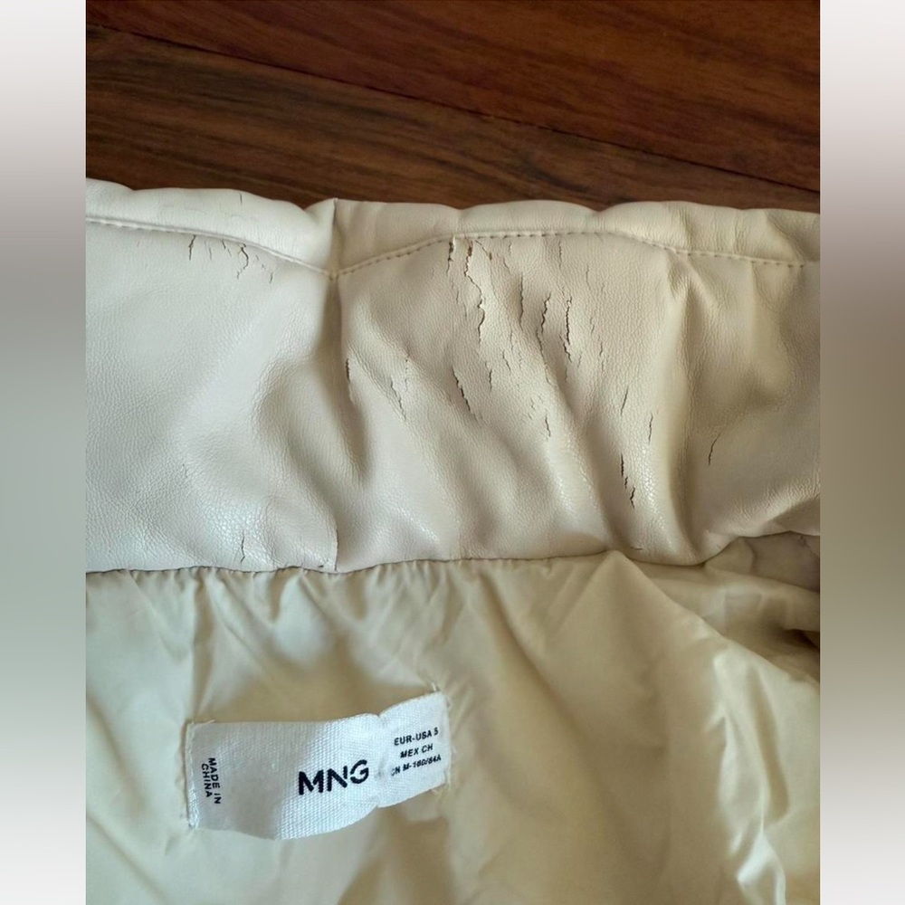 Mango Women's Beige Cream Puffer Jacket Vegan Leather - Picture 5 of 5